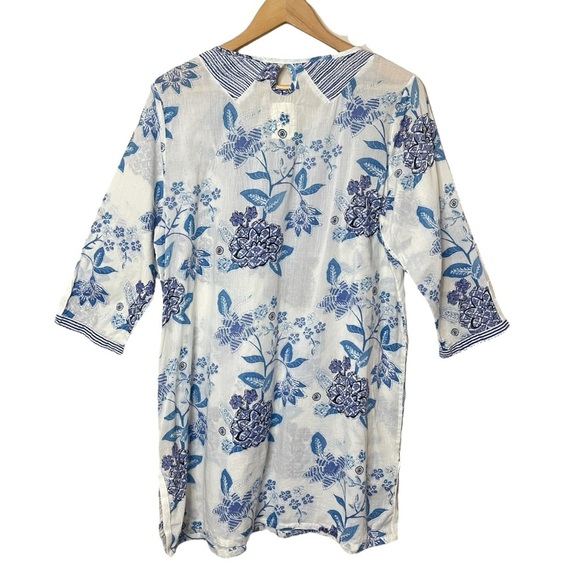 Anthropologie MERMAID Floral Sea Holly Cotton Tunic Top, Large - Picture 7 of 12